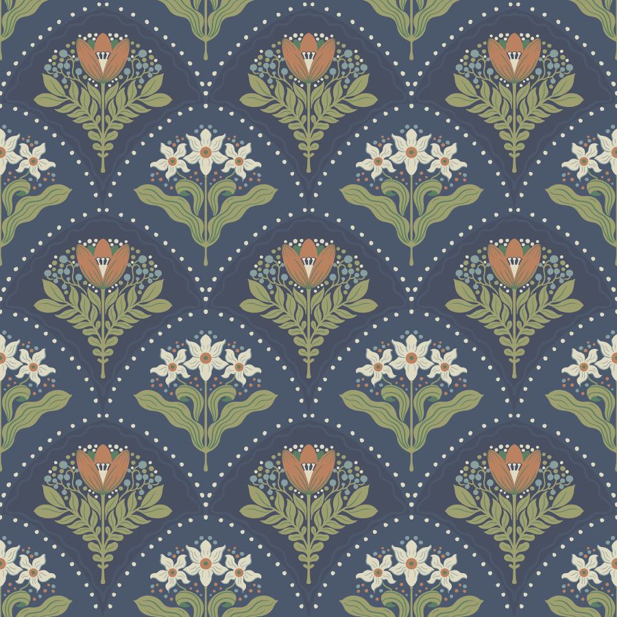 Purchase 4201-48018 A-Street Wallpaper, Maj Navy Floral Damask - Savanna