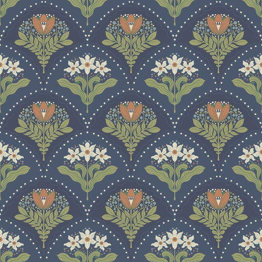 Purchase 4201-48018 A-Street Wallpaper, Maj Navy Floral Damask - Savanna