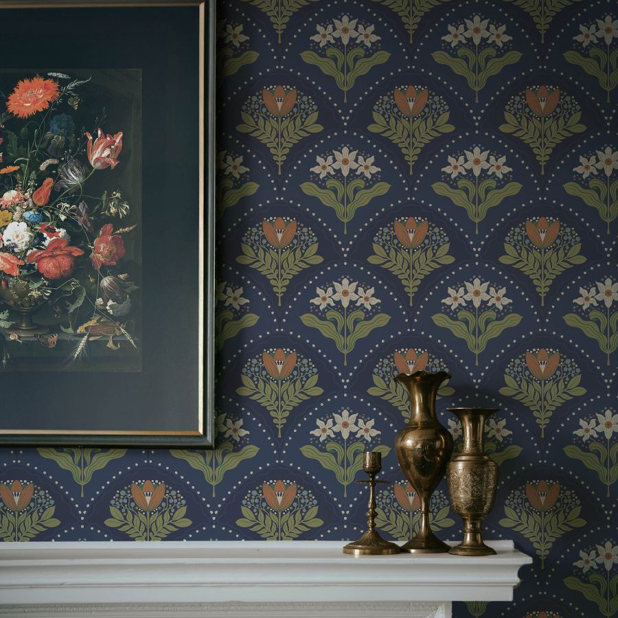 Purchase 4201-48018 A-Street Wallpaper, Maj Navy Floral Damask - Savanna1