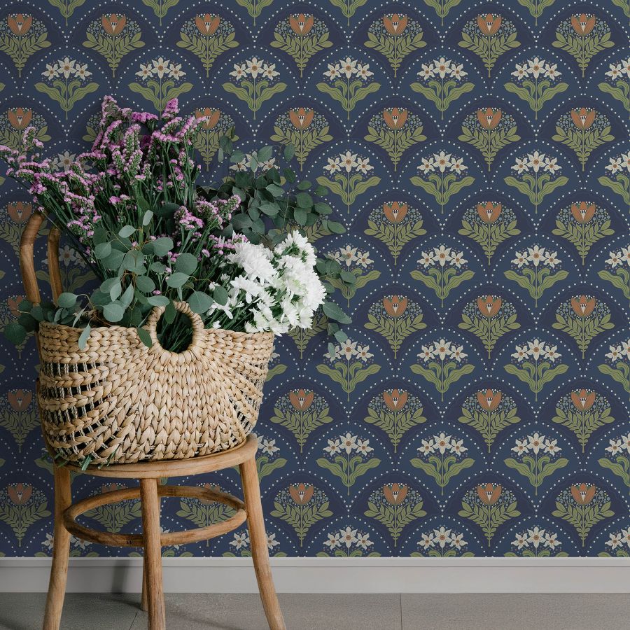 Purchase 4201-48018 A-Street Wallpaper, Maj Navy Floral Damask - Savanna12