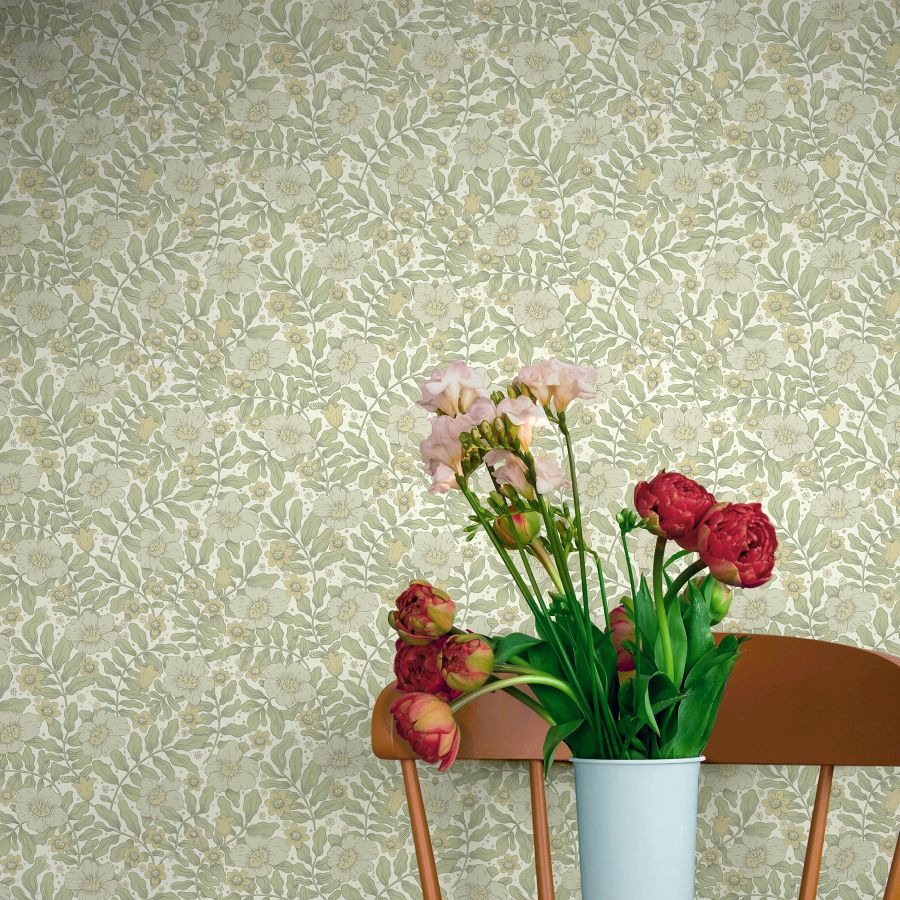 Purchase 4201-48019 A-Street Wallpaper, Maggan Sage Floral Trail - Savanna1