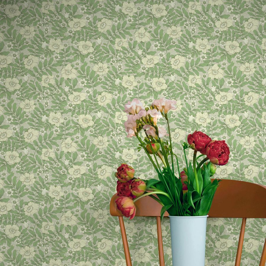 Purchase 4201-48021 A-Street Wallpaper, Maggan Jade Floral Trail - Savanna1