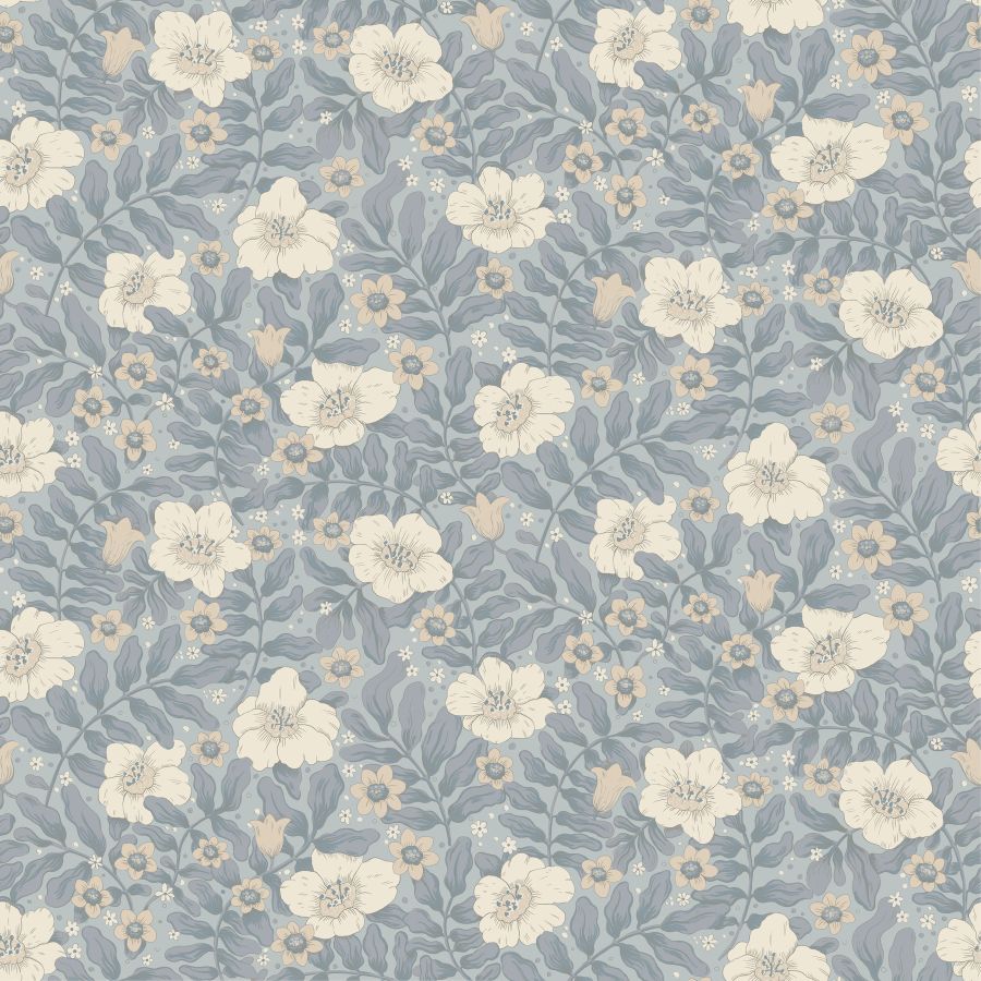 Purchase 4201-48023 A-Street Wallpaper, Maggan Blue Floral Trail - Savanna