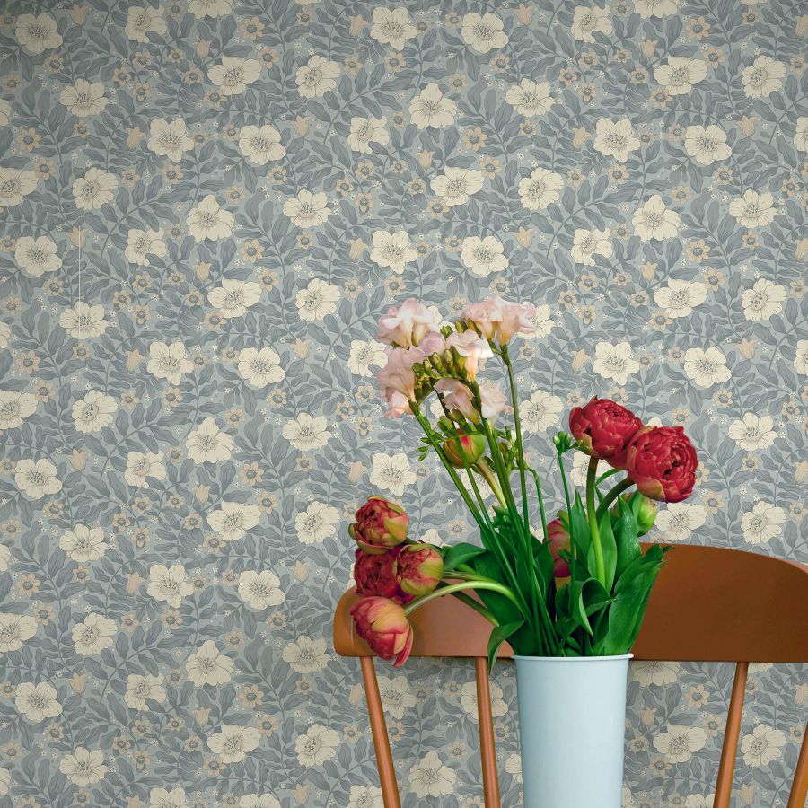 Purchase 4201-48023 A-Street Wallpaper, Maggan Blue Floral Trail - Savanna1