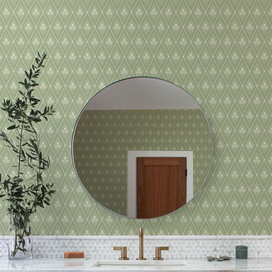 Purchase 4201-48030 A-Street Wallpaper, Alma Moss Diamond Floral - Savanna1