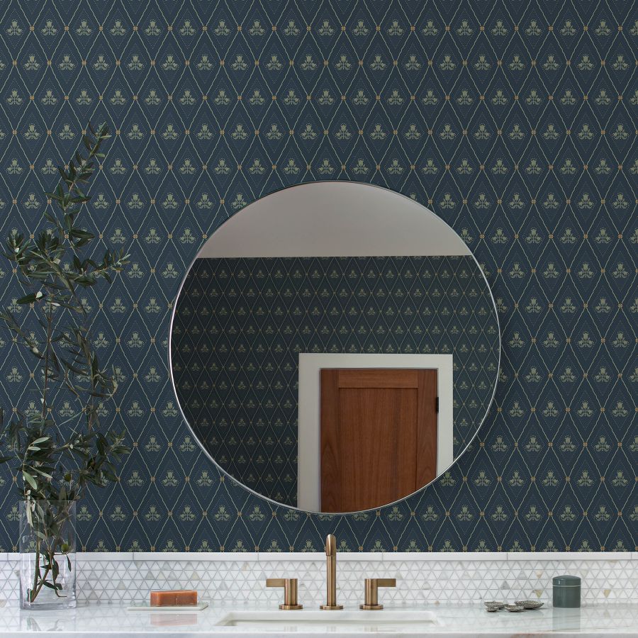 Purchase 4201-48033 A-Street Wallpaper, Alma Navy Diamond Floral - Savanna1