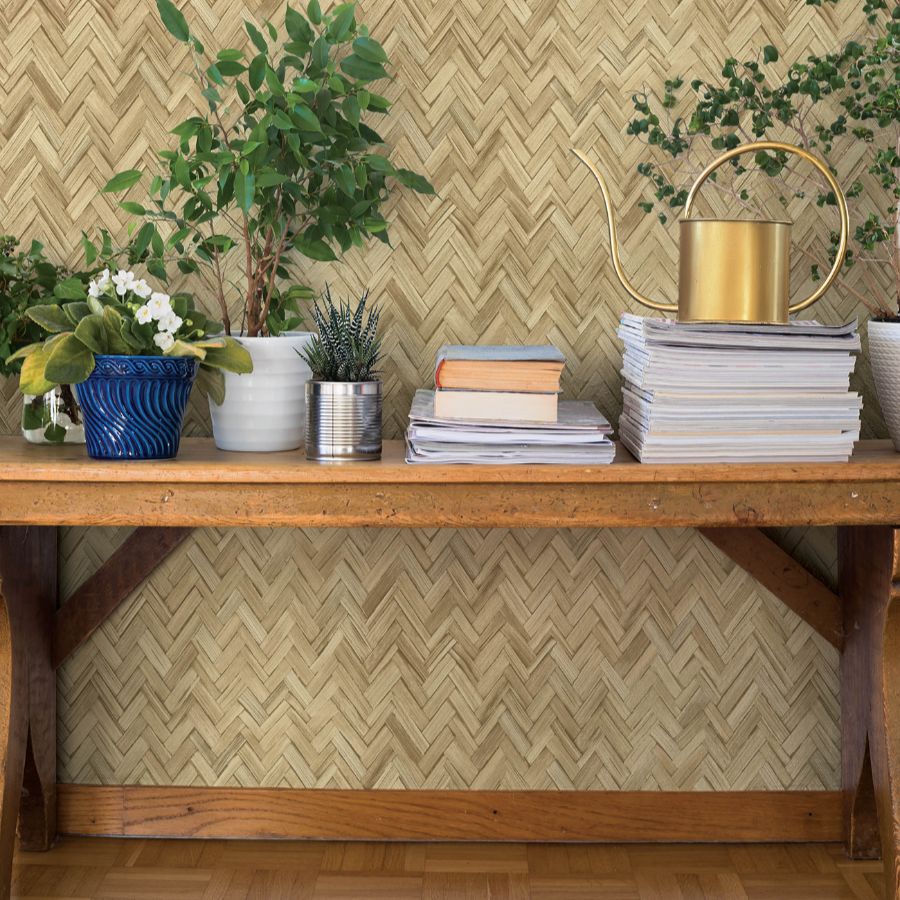 Purchase 4202-410334 A-Street Wallpaper, Ellery Wheat Herringbone - Springhill1