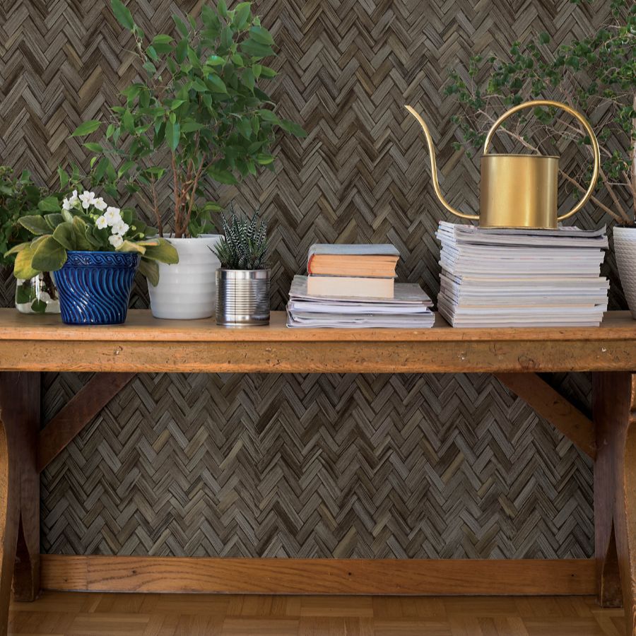 Purchase 4202-410358 A-Street Wallpaper, Ellery Charcoal Herringbone - Springhill1