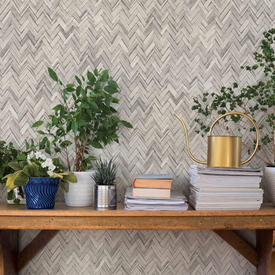 Purchase 4202-410365 A-Street Wallpaper, Ellery Light Grey Herringbone - Springhill1