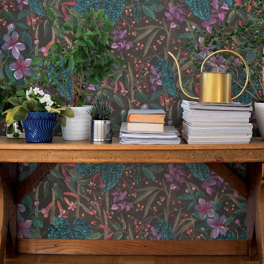 Purchase 4202-538236 A-Street Wallpaper, Kalina Black Floral Fruits - Springhill1