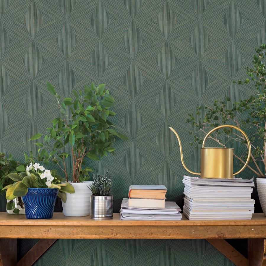 Purchase 4202-571271 A-Street Wallpaper, Anara Teal Geo Faux Grasscloth - Springhill1