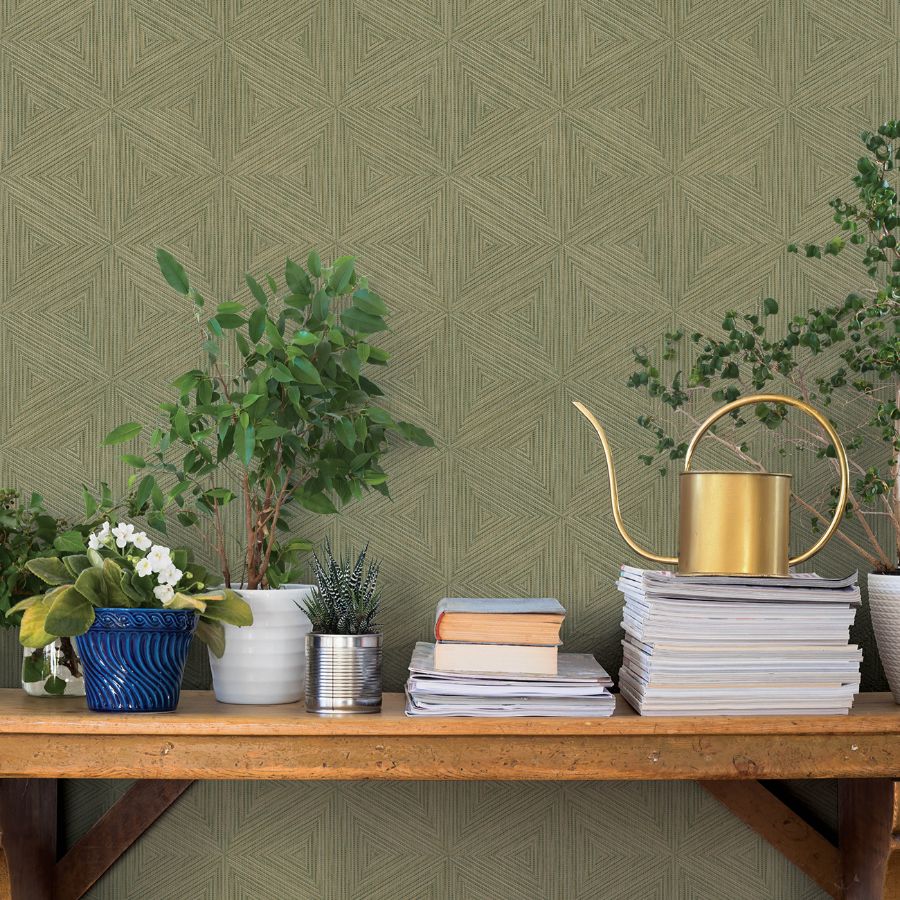 Purchase 4202-571288 A-Street Wallpaper, Anara Green Geo Faux Grasscloth - Springhill1