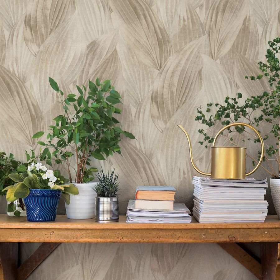 Purchase 4202-571554 A-Street Wallpaper, Melora Beige Leaf - Springhill1