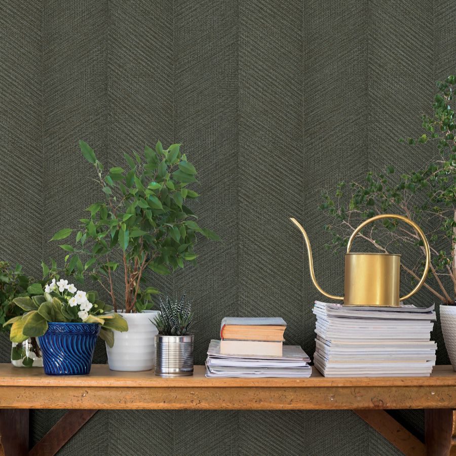 Purchase 4202-720303 A-Street Wallpaper, Ione Evergreen Textured Chevron - Springhill1