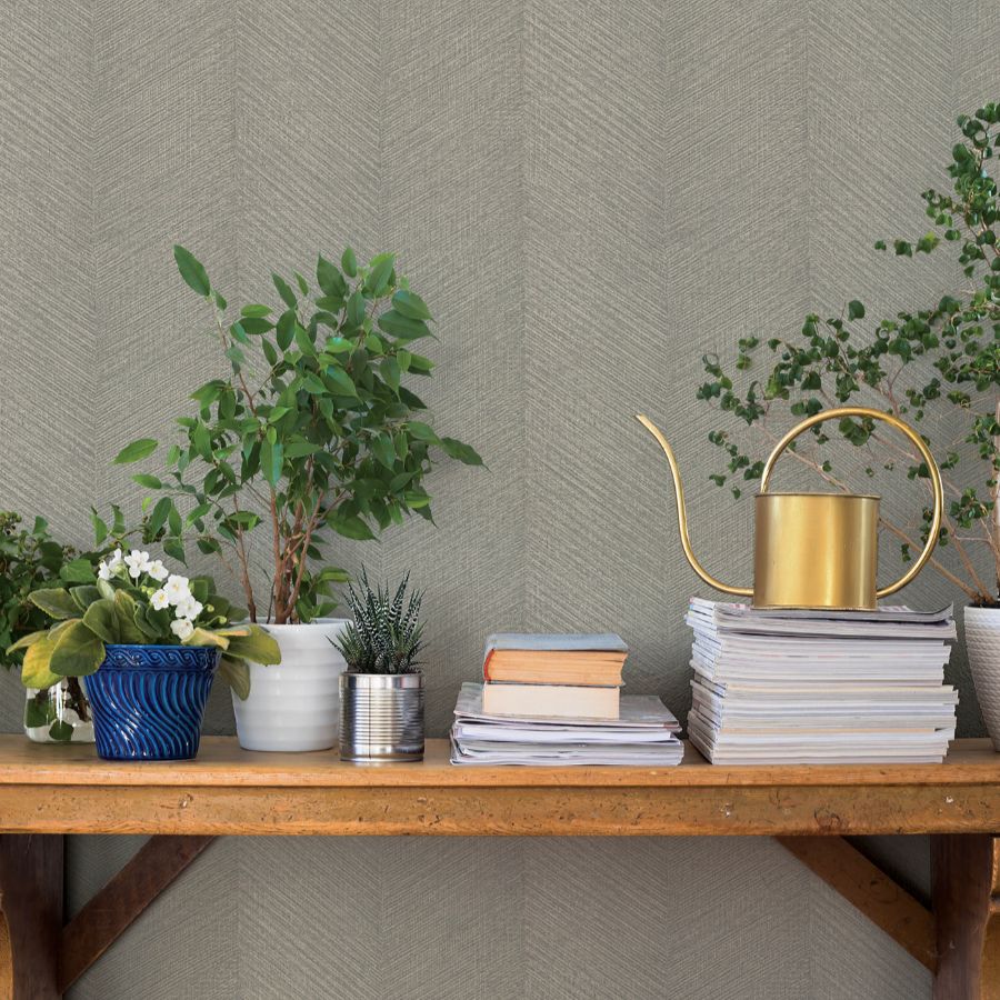 Purchase 4202-720358 A-Street Wallpaper, Ione Grey Textured Chevron - Springhill1