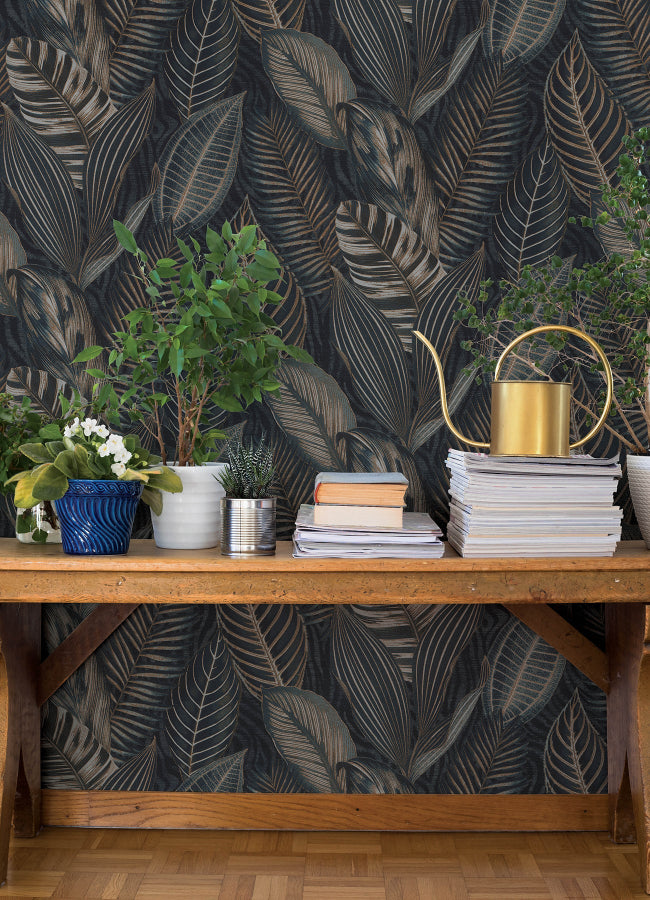 4202-751840 | Springhill, Acacius Dark Blue Tropical Foliage - A-Street Wallpaper