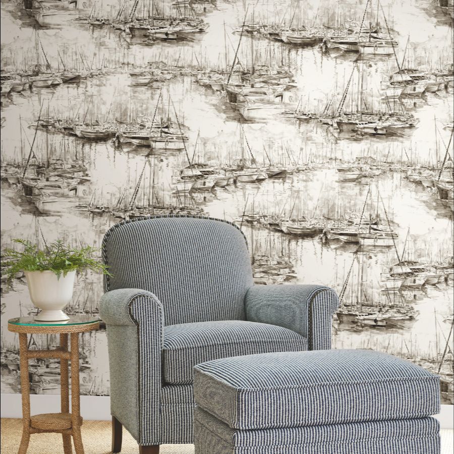 Purchase 4211-83512 | Private Reserve, Yacht Club Taupe Scenic - Ronald Redding Wallpaper