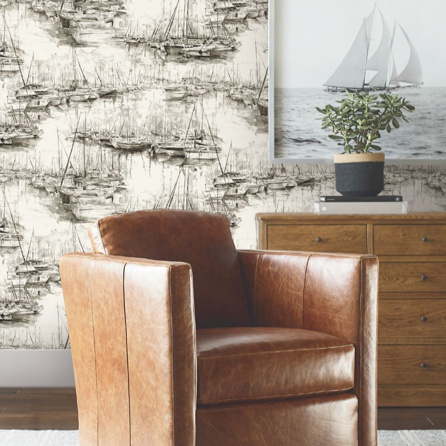 Purchase 4211-83512 | Private Reserve, Yacht Club Taupe Scenic - Ronald Redding Wallpaper