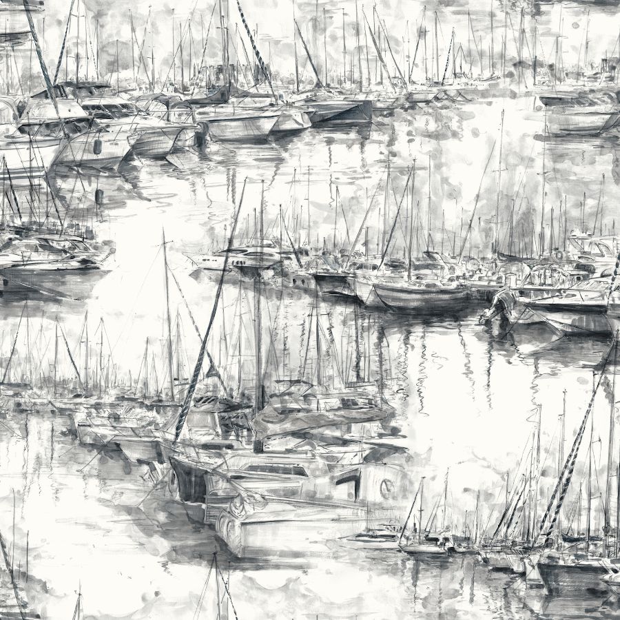Purchase 4211-83513 | Private Reserve, Yacht Club Charcoal Scenic - Ronald Redding Wallpaper