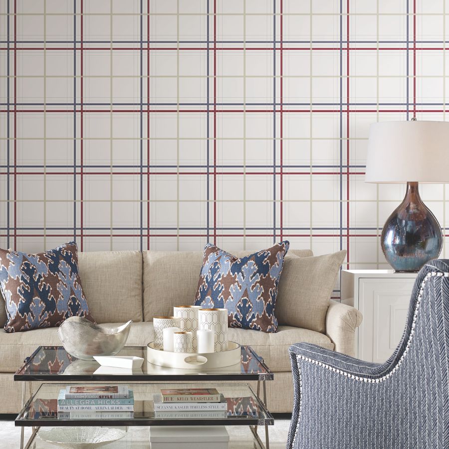 Purchase 4211-83531 | Private Reserve, Lakeside Plaid Red Tailored - Ronald Redding Wallpaper
