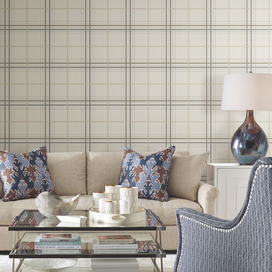 Purchase 4211-83532 | Private Reserve, Lakeside Plaid Beige Tailored - Ronald Redding Wallpaper