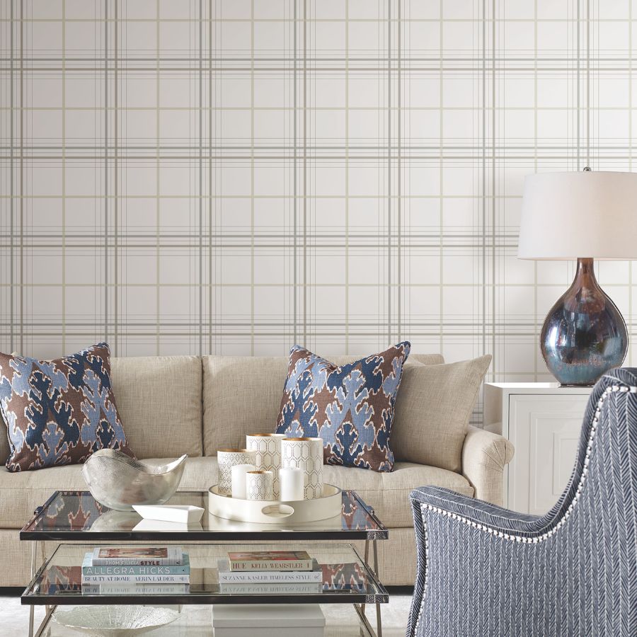 Purchase 4211-83533 | Private Reserve, Lakeside Plaid White Tailored - Ronald Redding Wallpaper