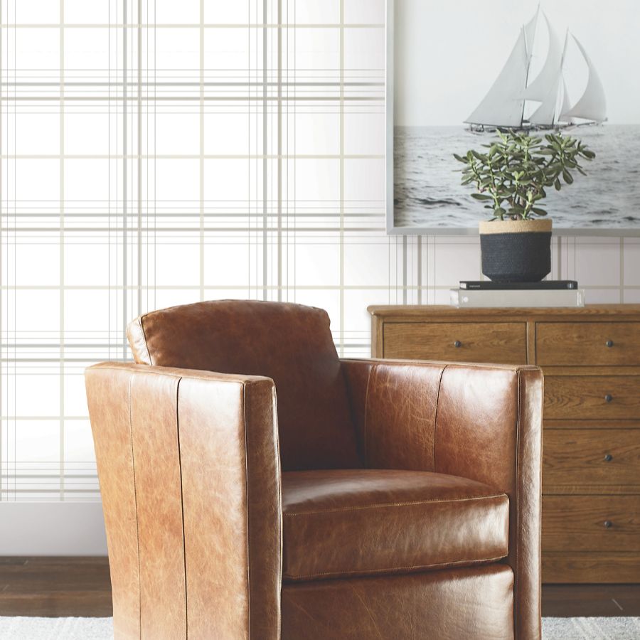 Purchase 4211-83533 | Private Reserve, Lakeside Plaid White Tailored - Ronald Redding Wallpaper