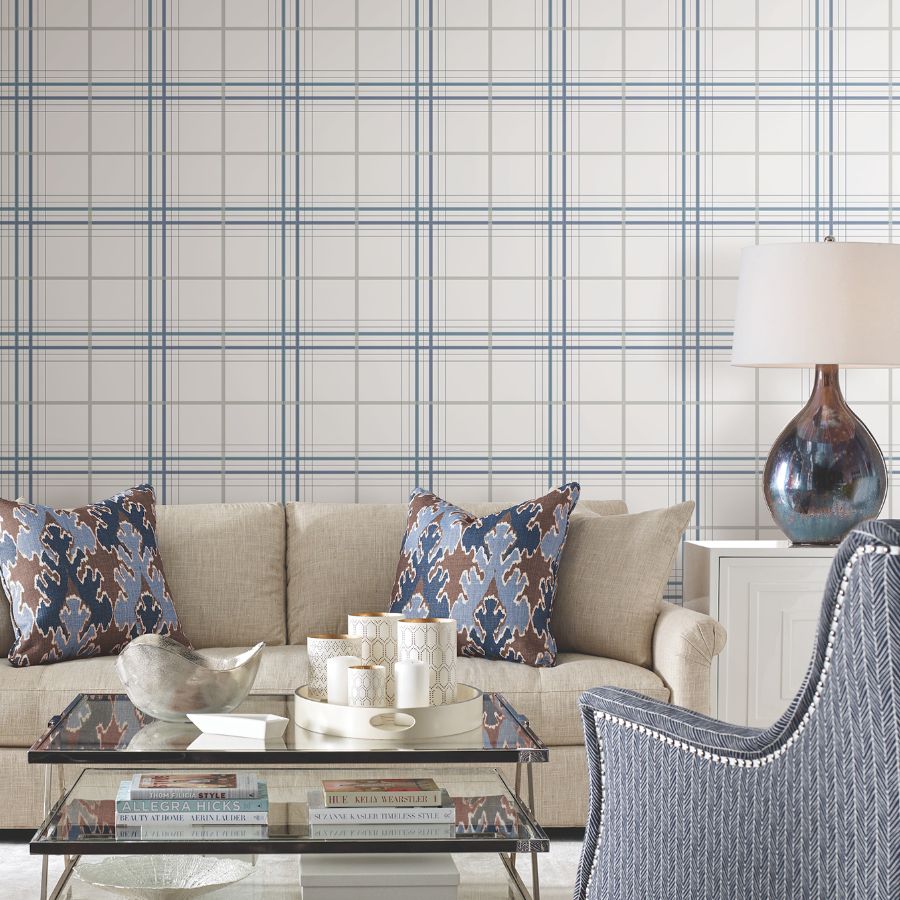 Purchase 4211-83534 | Private Reserve, Lakeside Plaid Blue Tailored - Ronald Redding Wallpaper