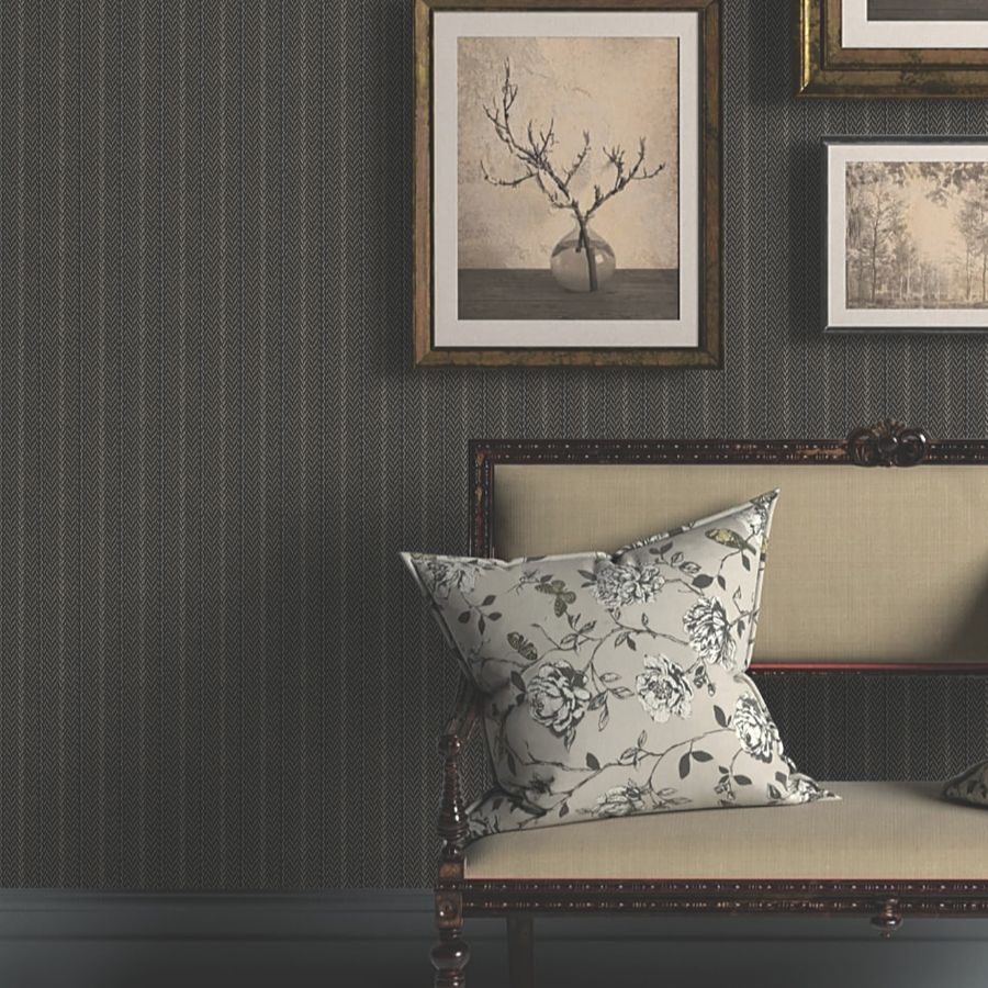 Purchase 4211-83537 | Private Reserve, Elkan Stripe Black Herringbone - Ronald Redding Wallpaper