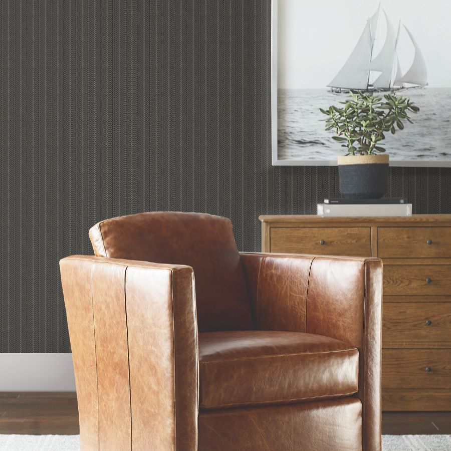 Purchase 4211-83537 | Private Reserve, Elkan Stripe Black Herringbone - Ronald Redding Wallpaper