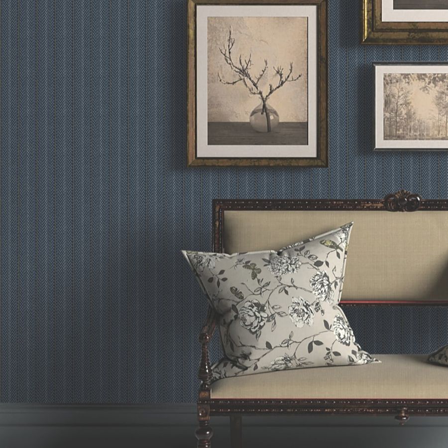 Purchase 4211-83538 | Private Reserve, Elkan Stripe Navy Herringbone - Ronald Redding Wallpaper