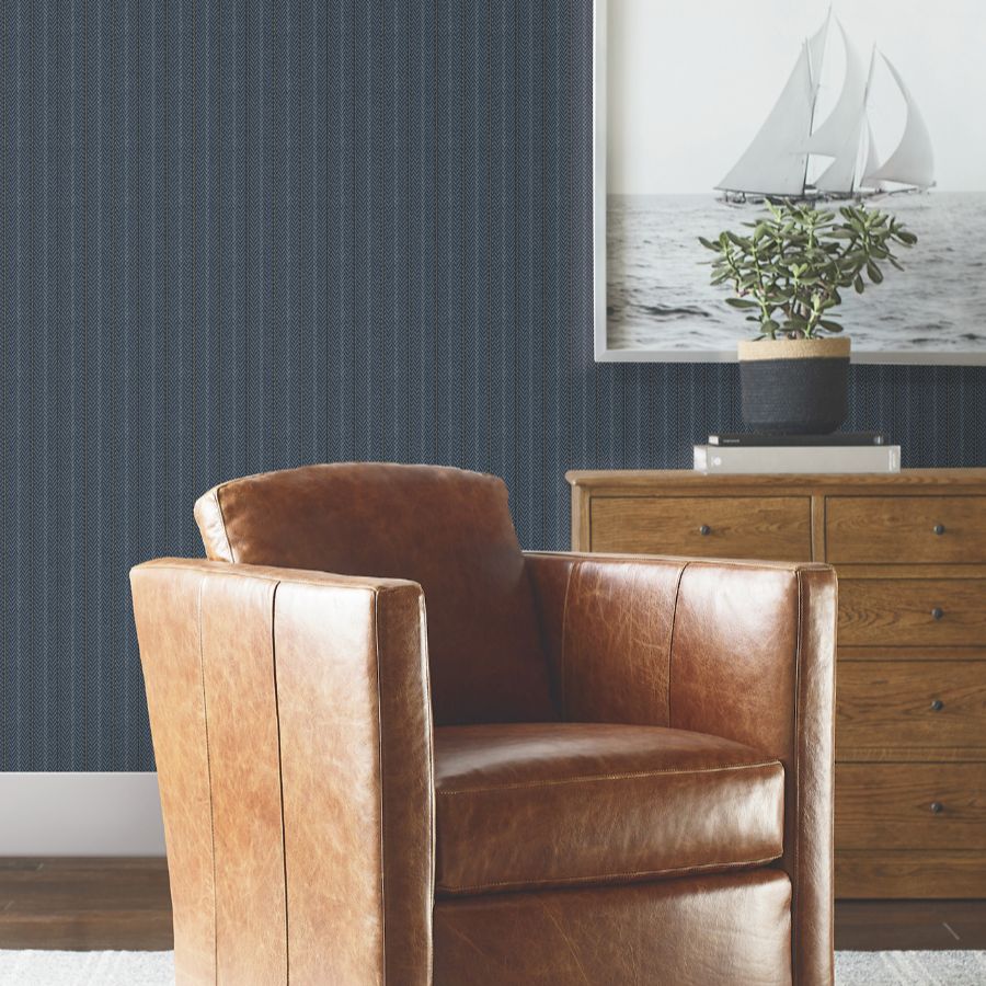 Purchase 4211-83538 | Private Reserve, Elkan Stripe Navy Herringbone - Ronald Redding Wallpaper