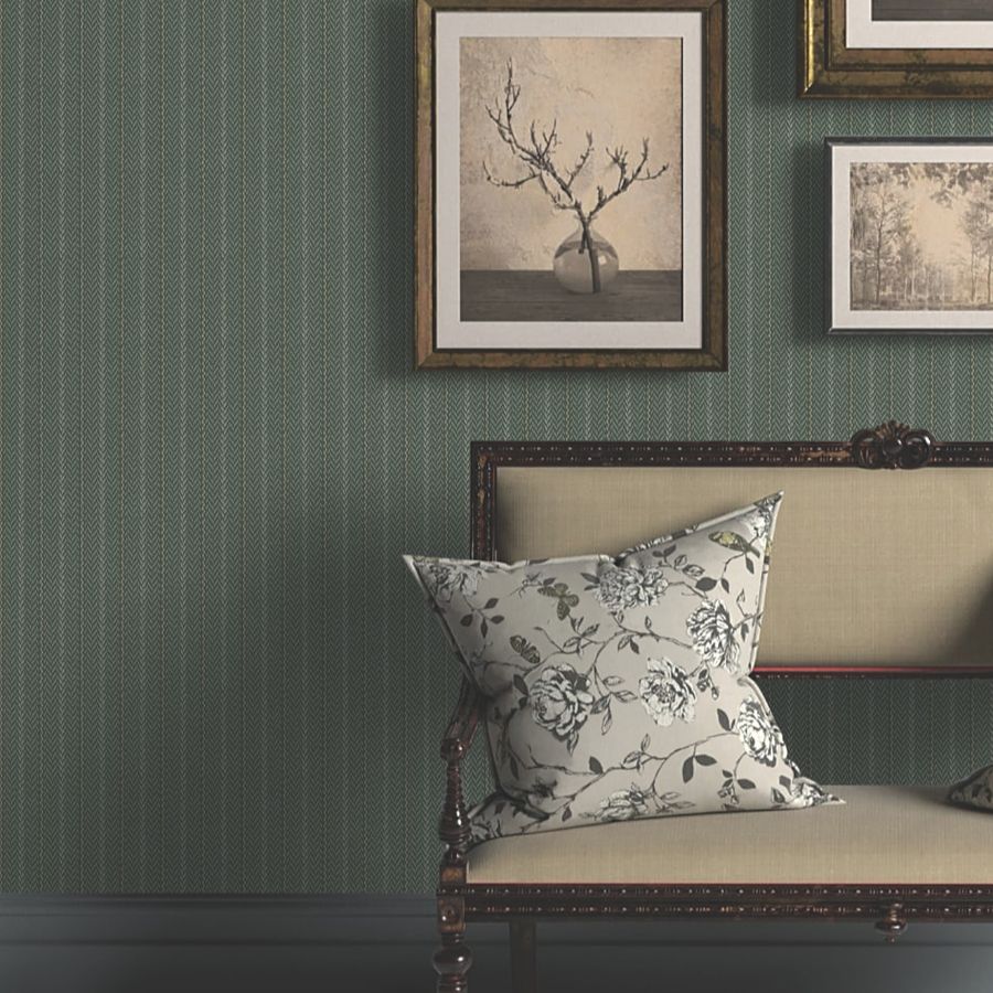 Purchase 4211-83539 | Private Reserve, Elkan Stripe Green Herringbone - Ronald Redding Wallpaper