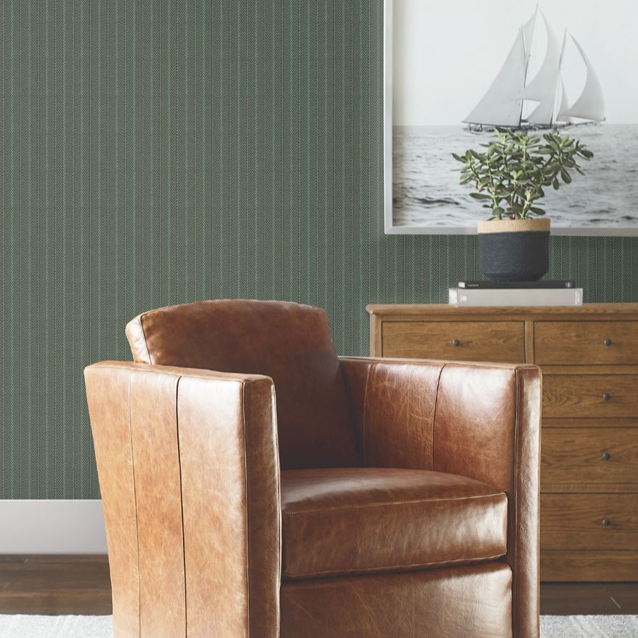 Purchase 4211-83539 | Private Reserve, Elkan Stripe Green Herringbone - Ronald Redding Wallpaper