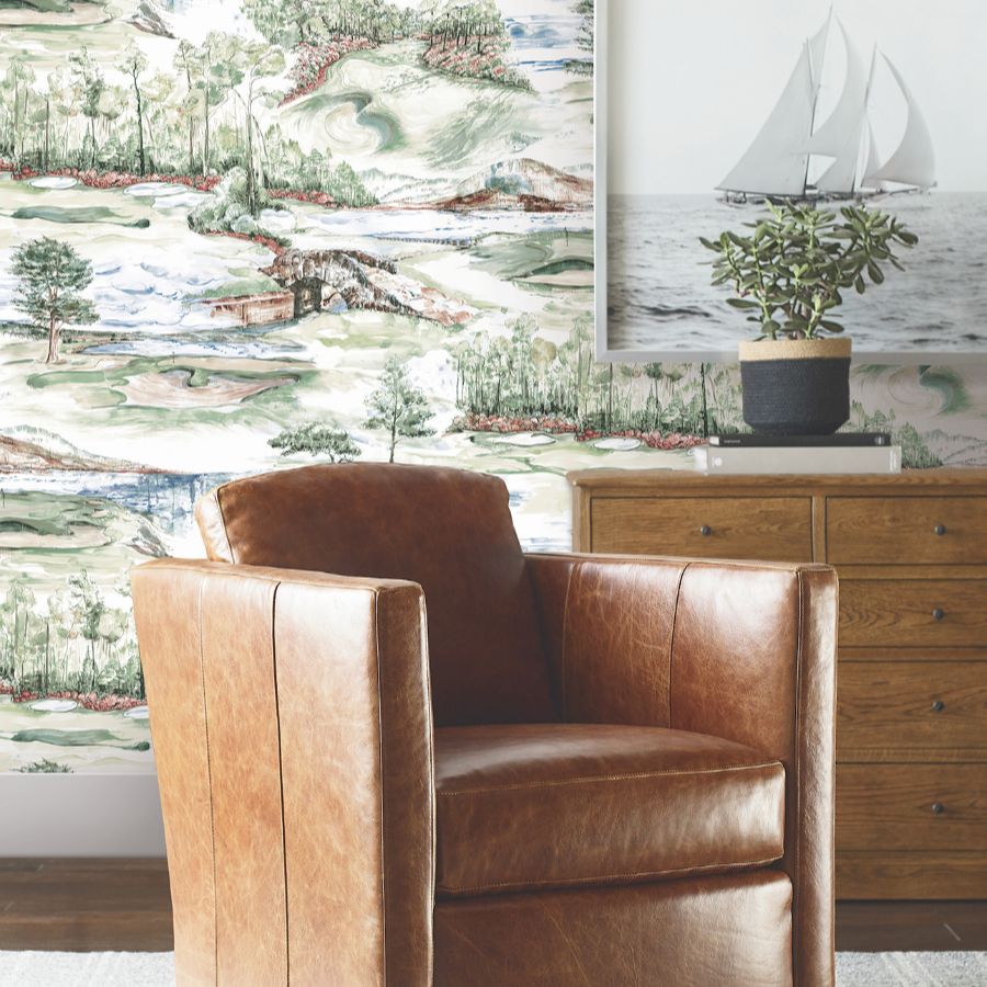 Purchase 4211-83552 | Private Reserve, Hole In One Multicolor Scenic - Ronald Redding Wallpaper