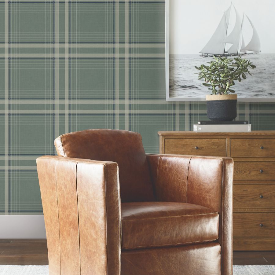 Purchase 4211-83563 | Private Reserve, Country Club Plaid Green - Ronald Redding Wallpaper