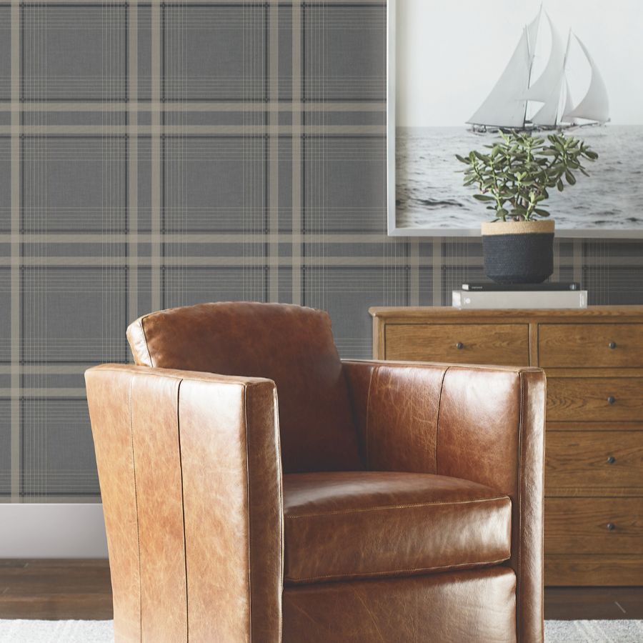 Purchase 4211-83565 | Private Reserve, Country Club Plaid Charcoal - Ronald Redding Wallpaper