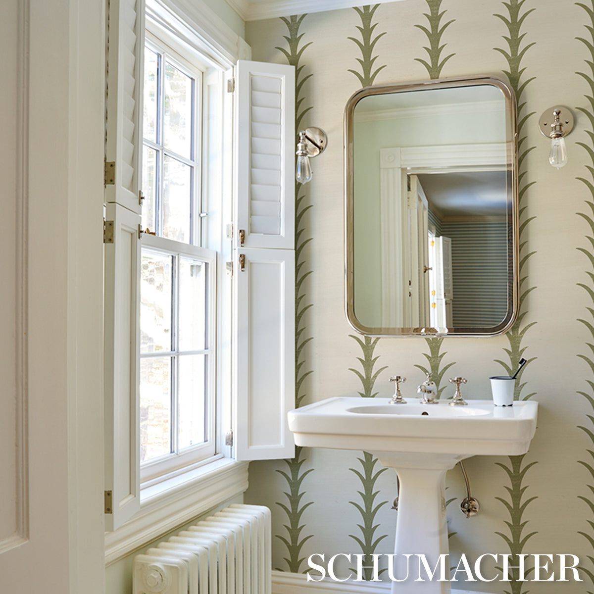 Purchase 5006058 | Acanthus Stripe Sisal, Olive - Schumacher Wallpaper