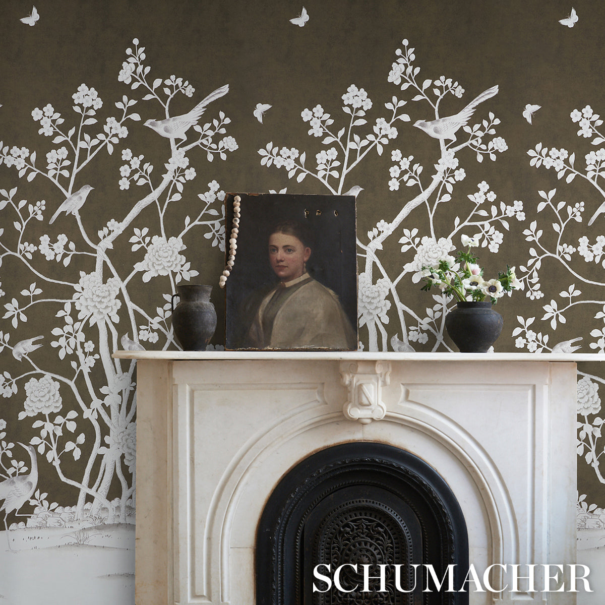 Purchase 5007129 | Chinois Palais Panel, Chocolate - Schumacher Wallpaper