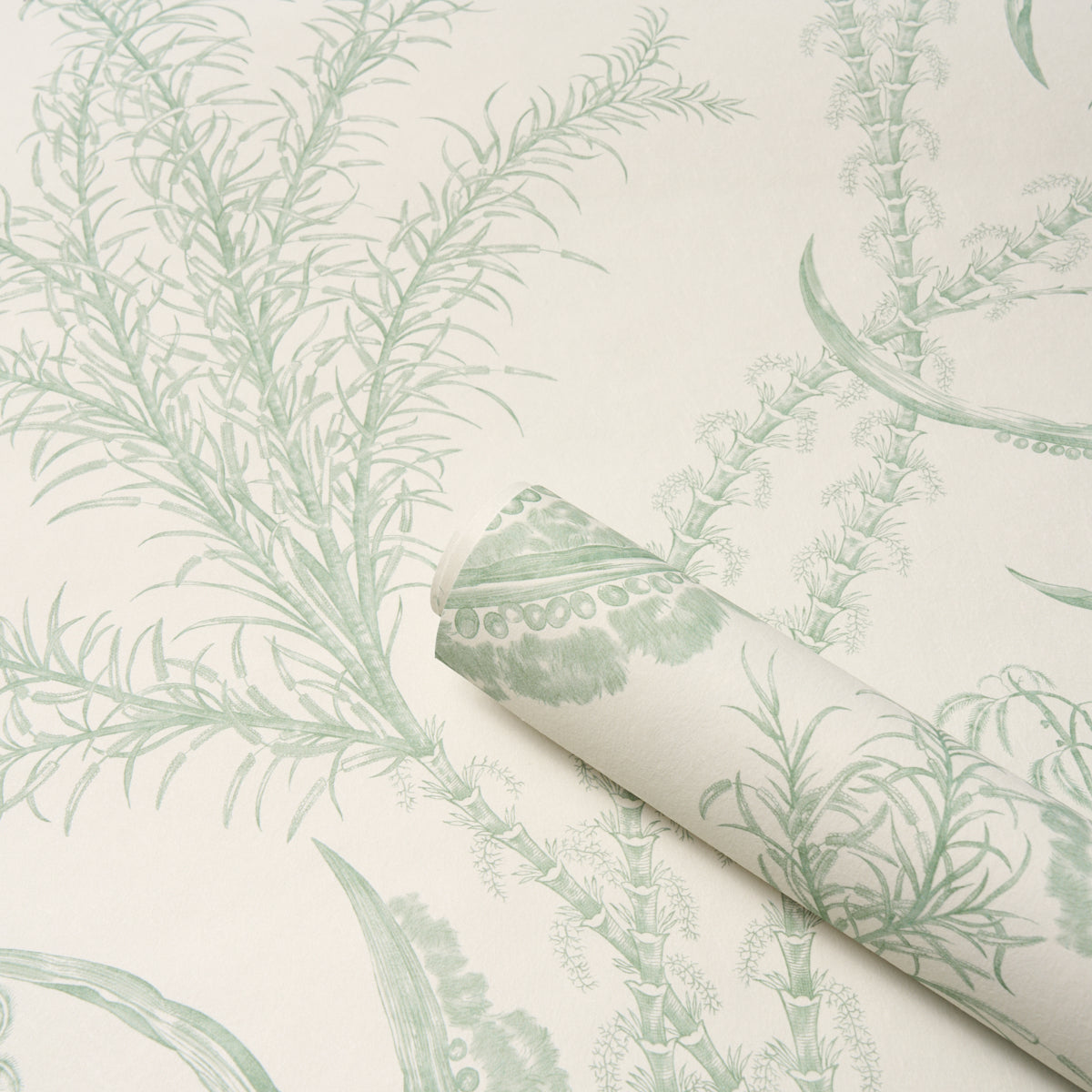 Purchase 5008721 | Ocean Toile, Eucalyptus On Linen - Schumacher Wallpaper