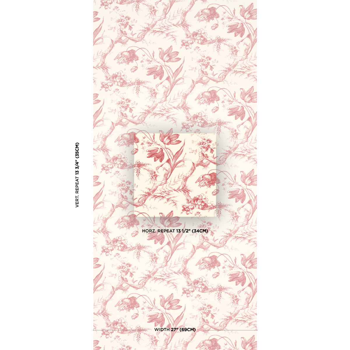 Purchase 5009122 | Toile De Fleurs, Rouge - Schumacher Wallpaper