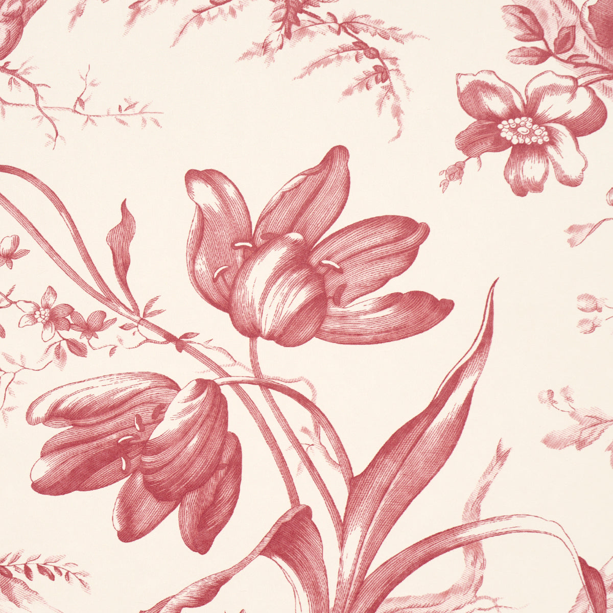 Purchase 5009122 | Toile De Fleurs, Rouge - Schumacher Wallpaper