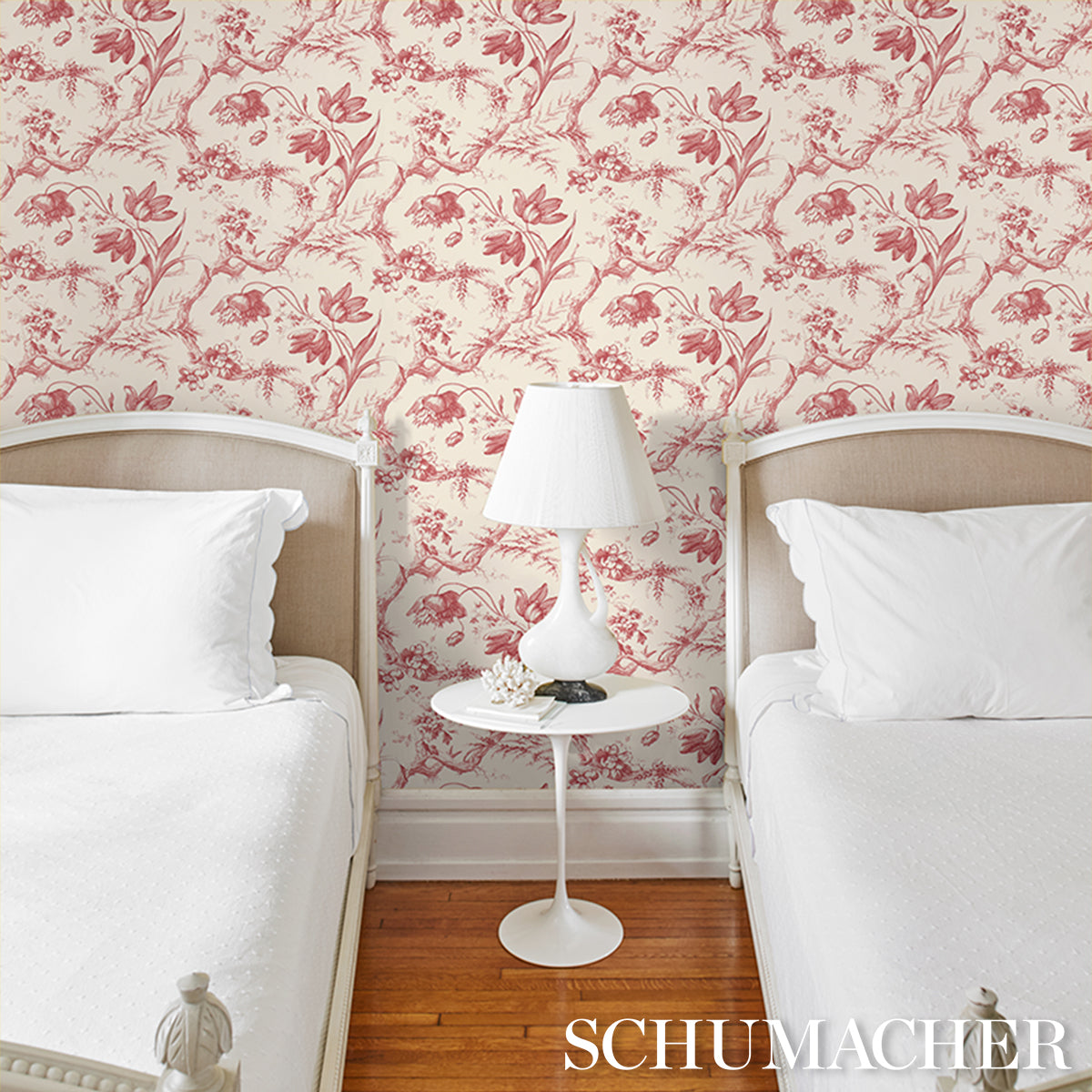 Purchase 5009122 | Toile De Fleurs, Rouge - Schumacher Wallpaper