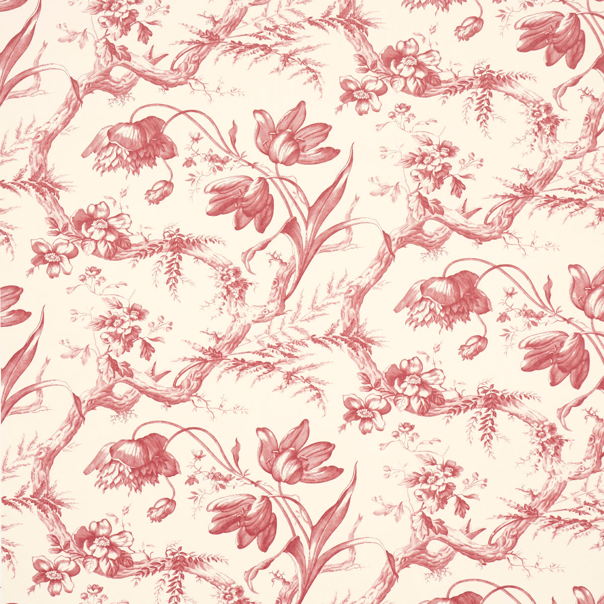 Purchase 5009122 | Toile De Fleurs, Rouge - Schumacher Wallpaper