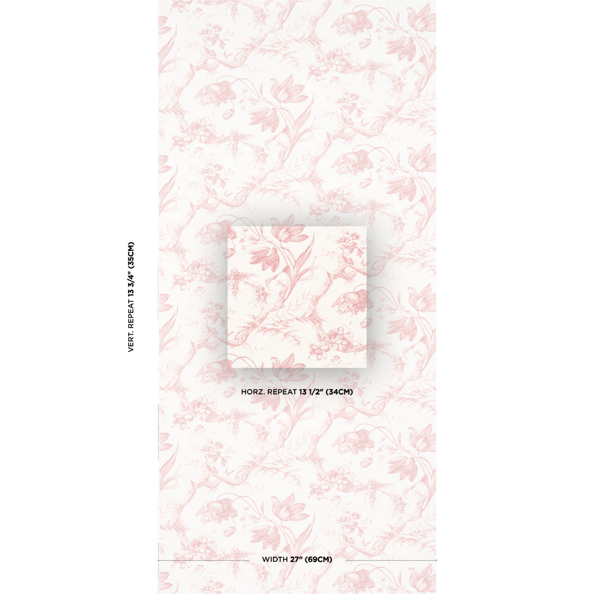 Purchase 5009123 | Toile De Fleurs, Pink - Schumacher Wallpaper