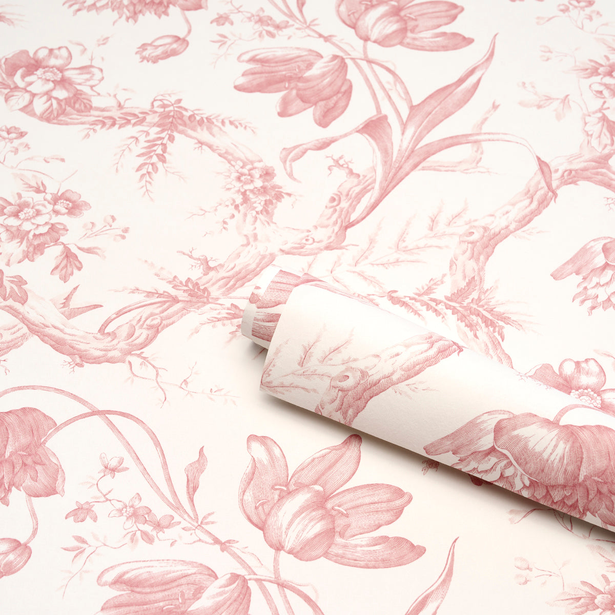 Purchase 5009123 | Toile De Fleurs, Pink - Schumacher Wallpaper