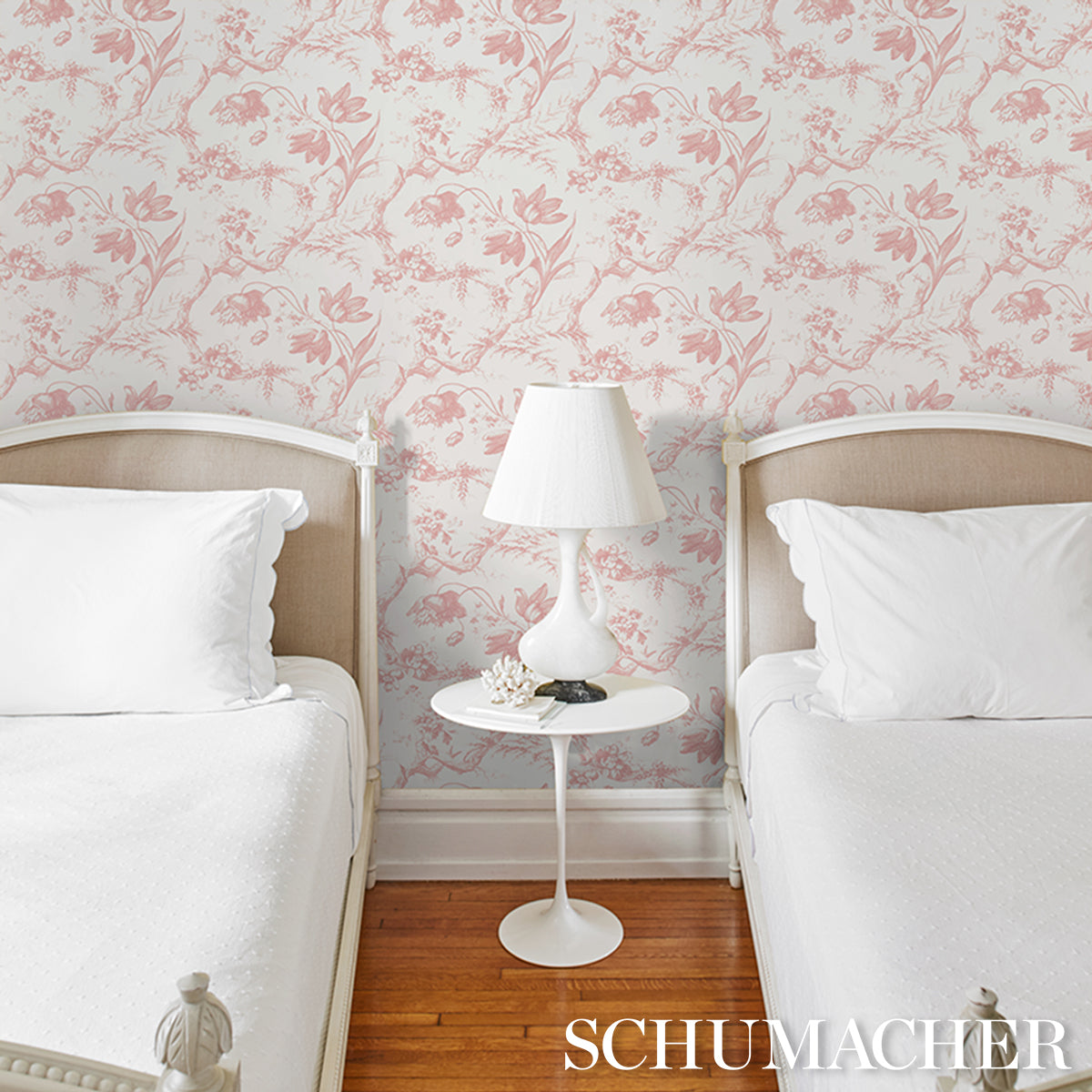 Purchase 5009123 | Toile De Fleurs, Pink - Schumacher Wallpaper