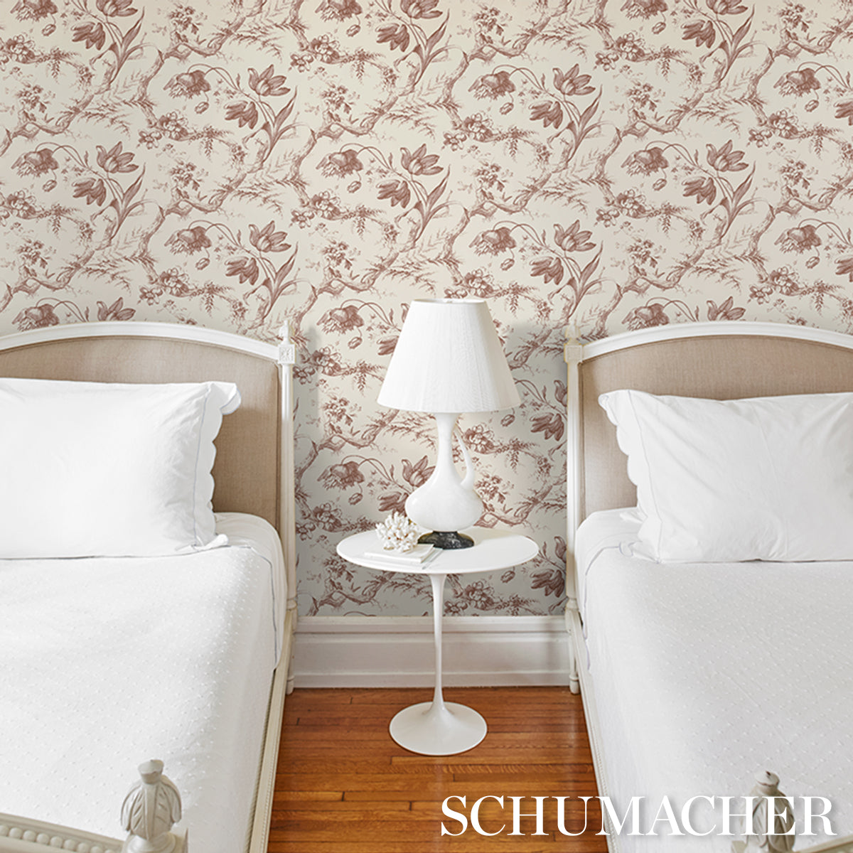 Purchase 5009124 | Toile De Fleurs, Fawn - Schumacher Wallpaper