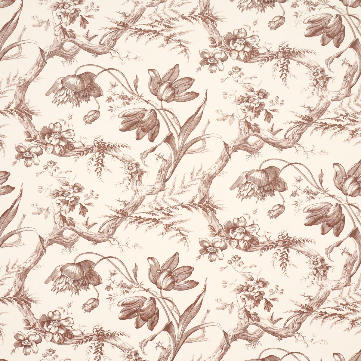 Purchase 5009124 | Toile De Fleurs, Fawn - Schumacher Wallpaper