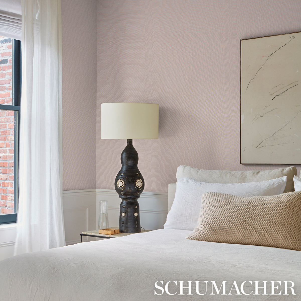 Purchase 5009674 | Moiré Wallcovering, Dove - Schumacher Wallpaper